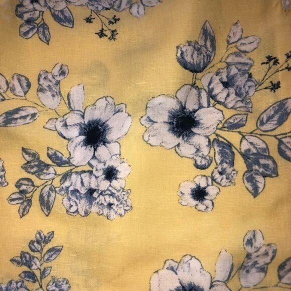Charter Club Size S Linen Button Front Floral Blue Print Yellow Long Sleeve - Picture 2 of 8